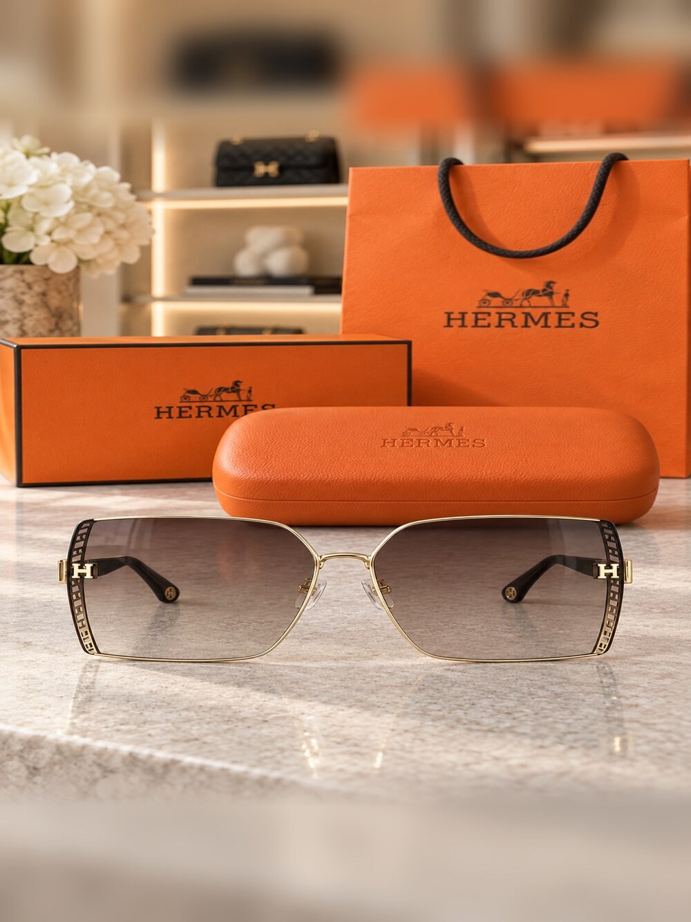 Hermes Gold Square Gradient Sunglasses